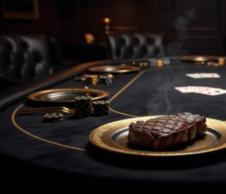 Dry-aged steak and cocktails served tableside beside poker chips